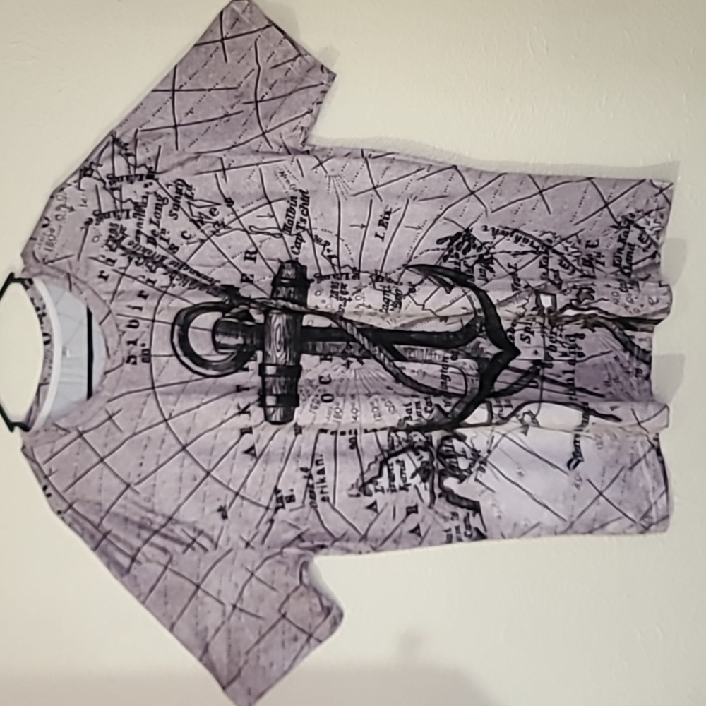 Nautical Voyage Anchor Script Mens Graphic T Shirt Dry Fit Grey Size 2XL